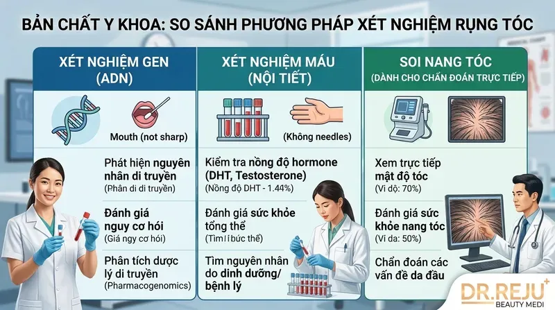 Bản chất y khoa: Xét nghiệm gen rụng tóc là gì và khác gì xét nghiệm máu? [Cần dữ liệu KB & AI]