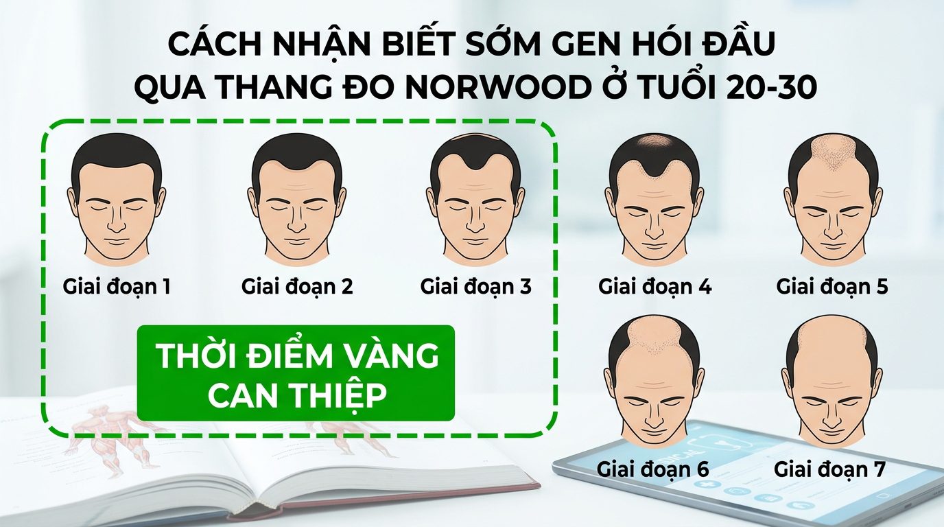 Cách nhận biết sớm gen hói đầu qua thang đo Norwood ở tuổi 20-30