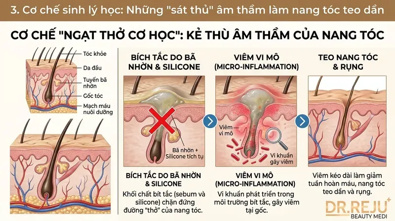 Cơ chế sinh lý học: Những 'sát thủ' âm thầm làm nang tóc teo dần