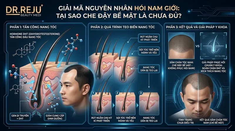 Giải mã nguyên nhân hói nam giới: Tại sao che đậy bề mặt là chưa đủ? (Cần dữ liệu KB)