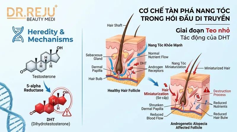 Bản chất y khoa: Hói đầu di truyền là gì và cơ chế tàn phá nang tóc (Dữ liệu KB)