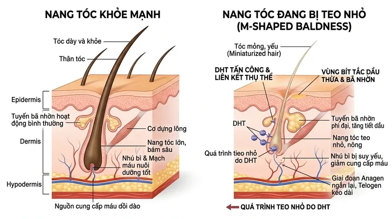 Hiểu Rõ Về Hói Chữ M: Tại Sao Nang Tóc Lại Teo Dần? [Cần Dữ Liệu KB]