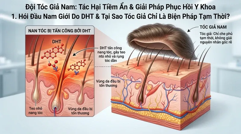 Hói Đầu Nam Giới Do DHT & Tại Sao Tóc Giả Chỉ Là Biện Pháp Tạm Thời?
