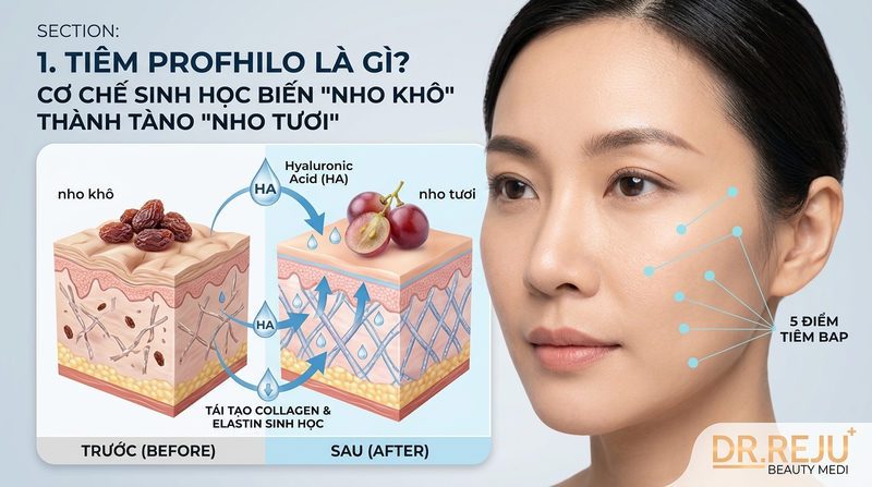 Tiêm Profhilo là gì? Cơ chế sinh học biến "nho khô" thành "nho tươi"