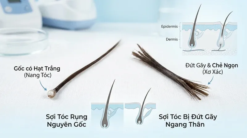 Chân tóc yếu rụng nhiều là gì? Dấu hiệu nhận biết chuẩn y khoa