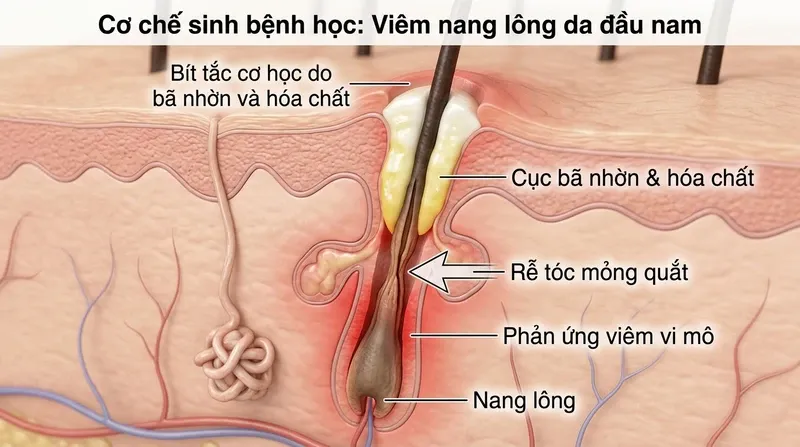 Cơ chế sinh bệnh học: Tại sao nam giới dễ bị viêm nang lông da đầu?