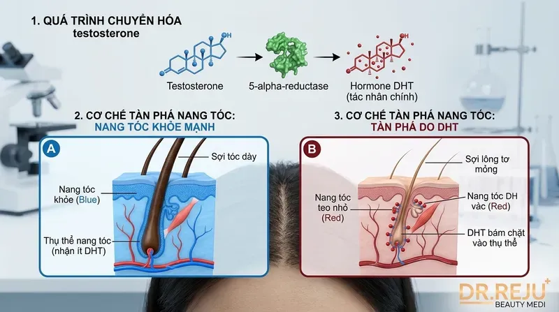 Hormone DHT là gì? Cơ chế tàn phá nang tóc diễn ra như thế nào?