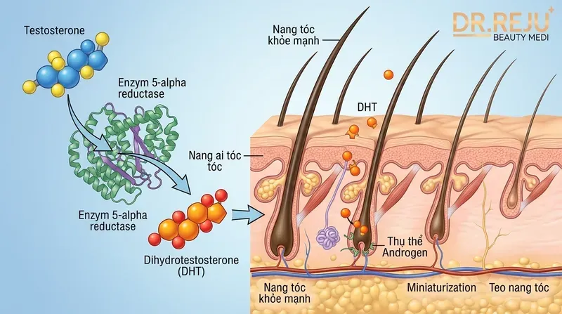 Cơ sở sinh lý học: Gen hói đầu di truyền từ ai và cơ chế tàn phá nang tóc