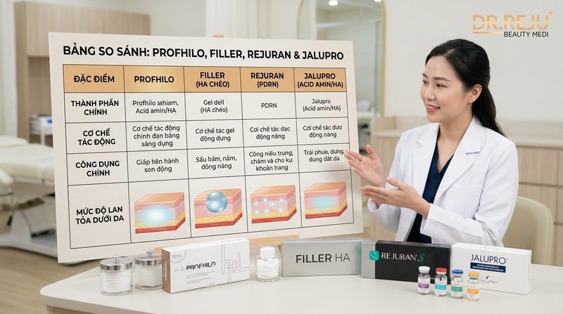 So sánh Tiêm Profhilo với Filler, Rejuran và Jalupro