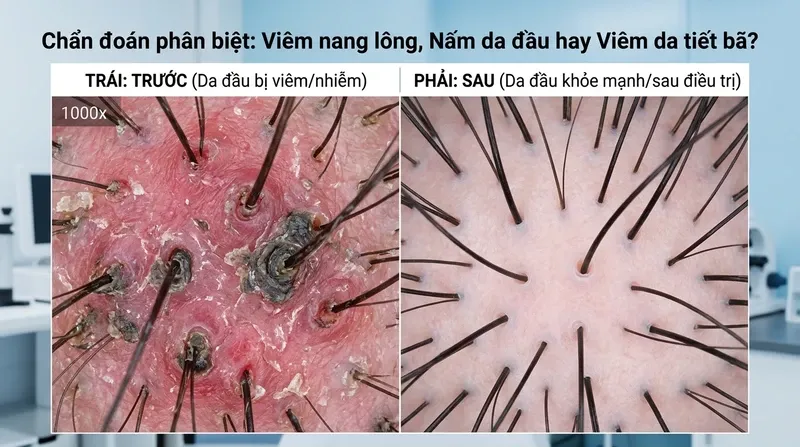 Chẩn đoán phân biệt: Viêm nang lông, Nấm da đầu hay Viêm da tiết bã?
