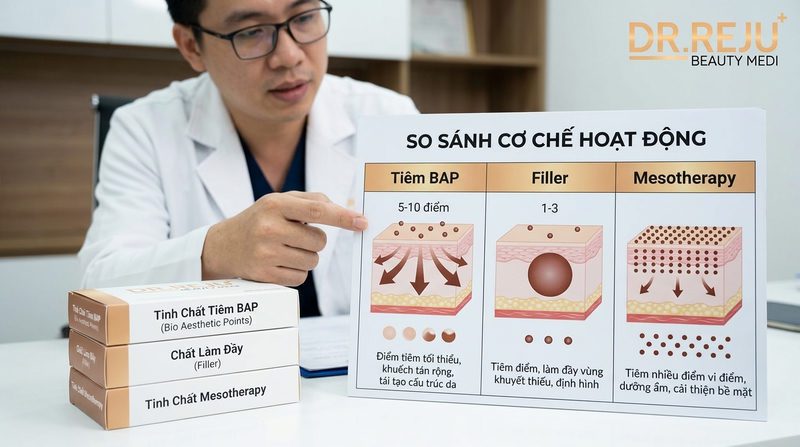 Cơ chế hoạt động: Tiêm BAP khác biệt thế nào so với Filler và Mesotherapy?