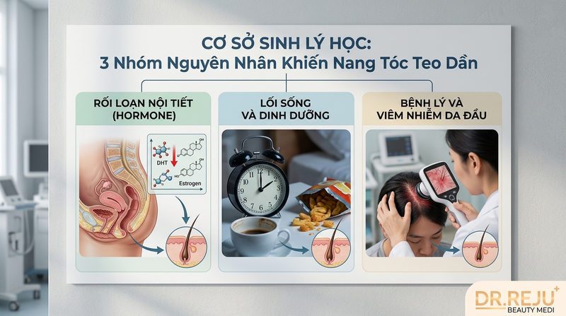 Cơ sở sinh lý học: 3 Nhóm nguyên nhân khiến nang tóc teo dần [Cần Dữ liệu KB]