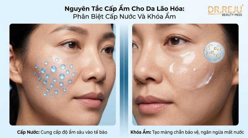 Nguyên Tắc Cấp Ẩm Cho Da Lão Hóa: Phân Biệt Cấp Nước Và Khóa Ẩm
