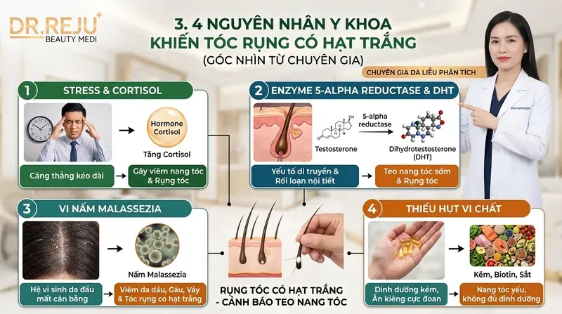 4 Nguyên nhân y khoa khiến tóc rụng có hạt trắng (Góc nhìn từ chuyên gia)