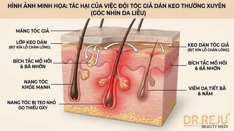 Góc nhìn Da liễu: Tác hại của việc đội tóc giả nam thường xuyên