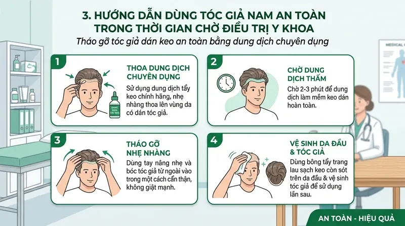 Hướng Dẫn Dùng Tóc Giả Nam An Toàn Trong Thời Gian Chờ Điều Trị Y Khoa