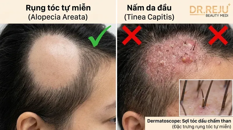 Chẩn đoán lâm sàng: Cách phân biệt nấm da đầu, gàu sinh lý và rụng tóc tự miễn