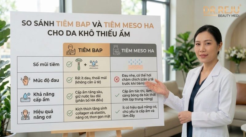 So sánh tiêm BAP và tiêm Meso HA cho da khô thiếu ẩm