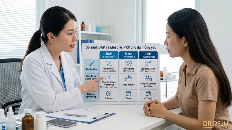 Vì sao tiêm BAP cho da khô, mỏng yếu ưu việt hơn Meso và PRP?