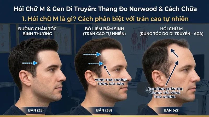 Hói chữ M là gì? Cách phân biệt với trán cao tự nhiên