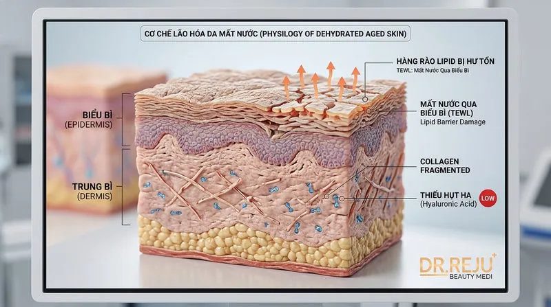 Cơ chế sinh lý học: Tại sao da lão hóa mất nước trầm trọng?