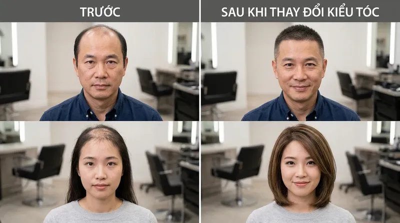 Cách che hói đỉnh đầu bằng việc thay đổi kiểu tóc và tóc giả