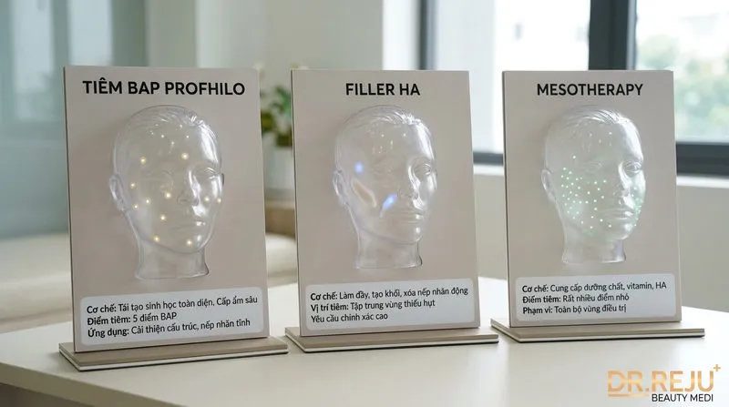 Phân biệt tiêm BAP Profhilo với tiêm Filler HA và Mesotherapy
