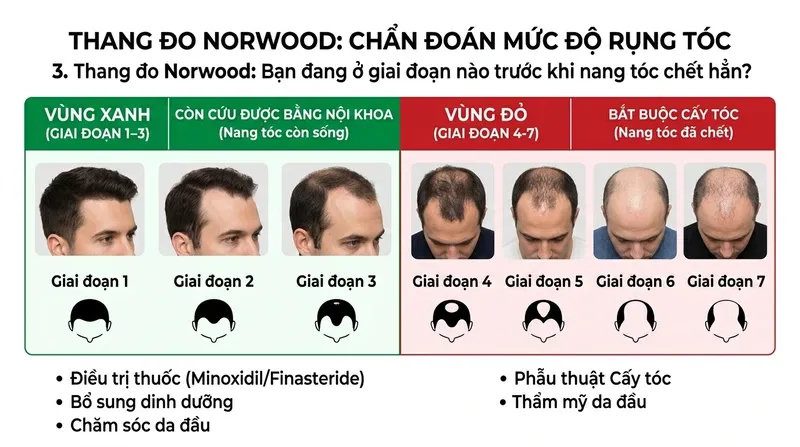 Thang đo Norwood: Bạn đang ở giai đoạn nào trước khi nang tóc chết hẳn?