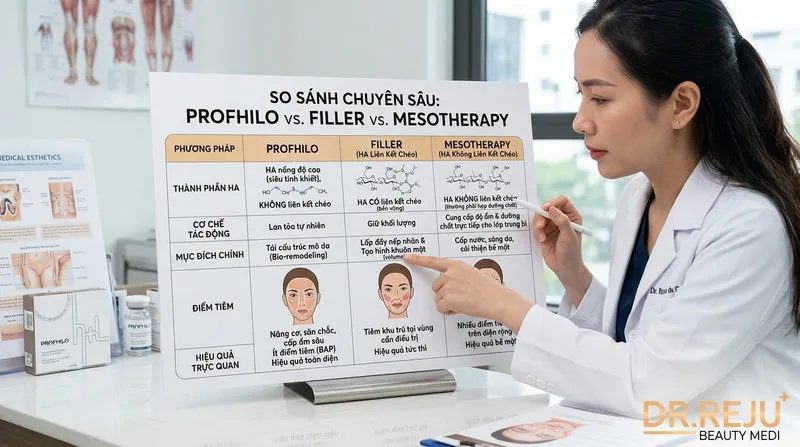 So sánh chuyên sâu: Tiêm Profhilo khác biệt gì so với Filler và Meso?