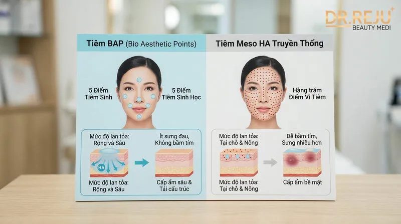 So sánh y khoa: Tiêm BAP cho da khô và Tiêm Meso HA truyền thống