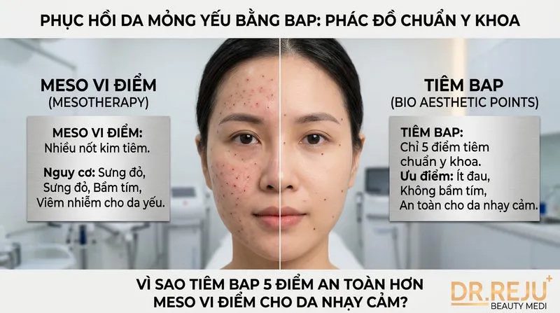 Vì sao tiêm BAP 5 điểm an toàn hơn Meso vi điểm cho da nhạy cảm?