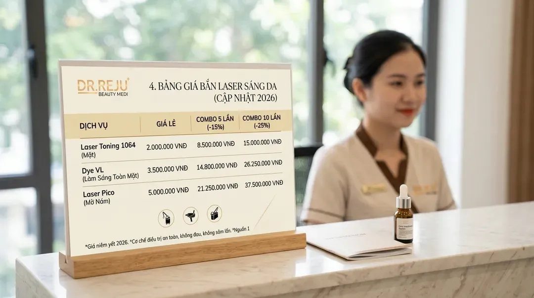 Bảng giá bắn laser sáng da và liệu trình tiêu chuẩn (Cập nhật 2026)